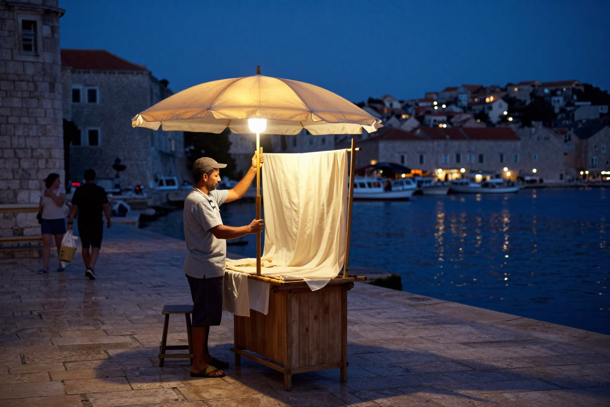 Street Scene in Dubrovnik at The Predawn Darkness Light in in Dubrovnik, Croatia