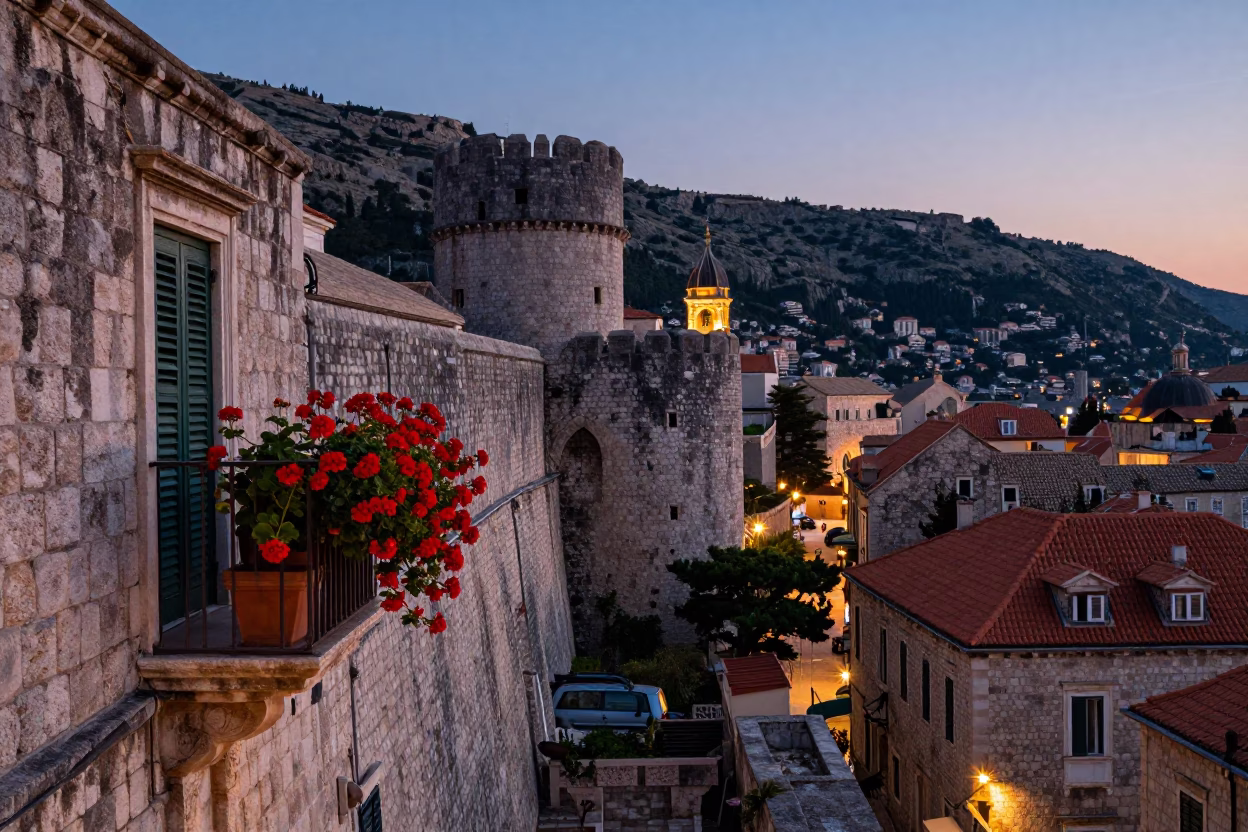 Street Scene in Dubrovnik at Twilight in in Dubrovnik, Croatia