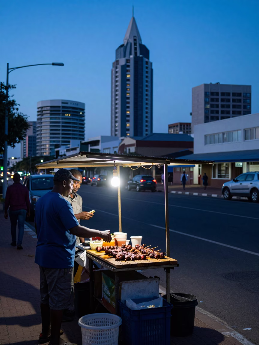 Street Scene in Durban at Blue Hour in in Durban, South Africa
