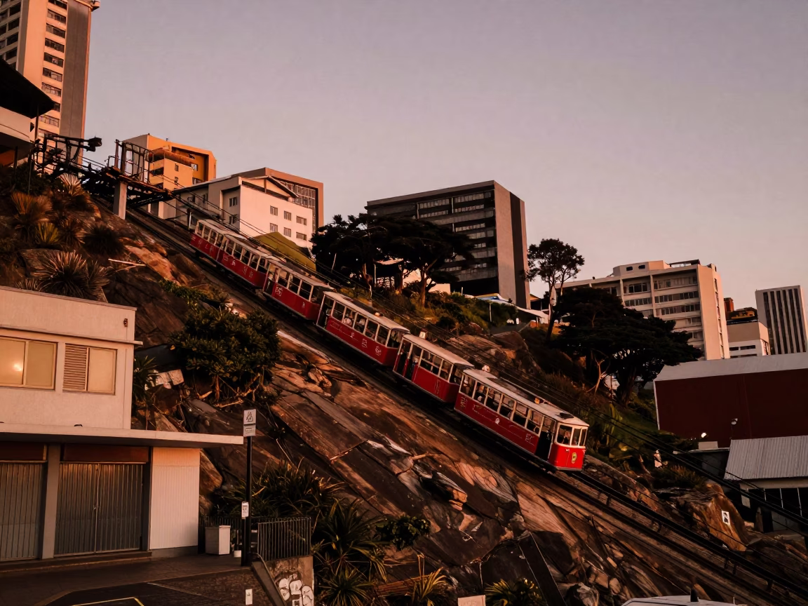 Street Scene in Durban at Copper-toned Light Before Dusk in in Durban, South Africa