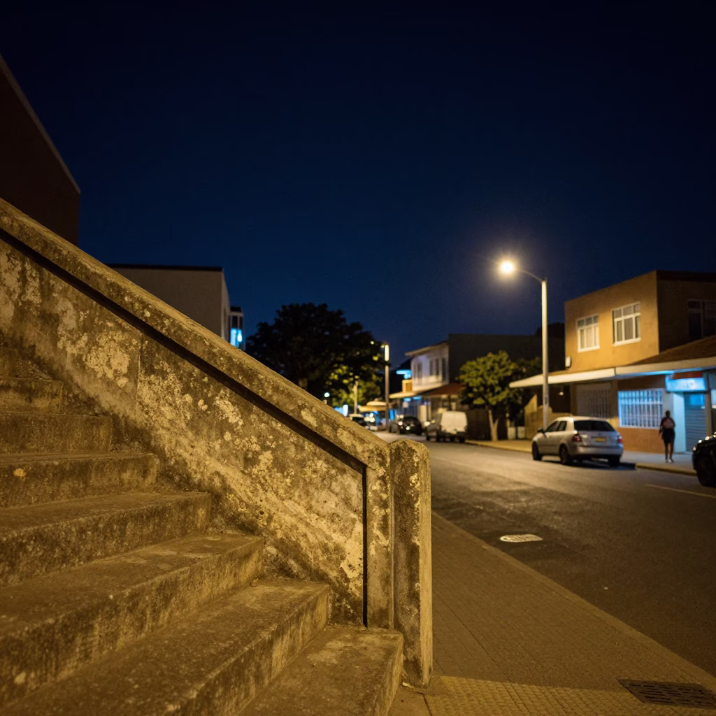 Street Scene in Durban at The Deepest Night Sky Light in in Durban, South Africa