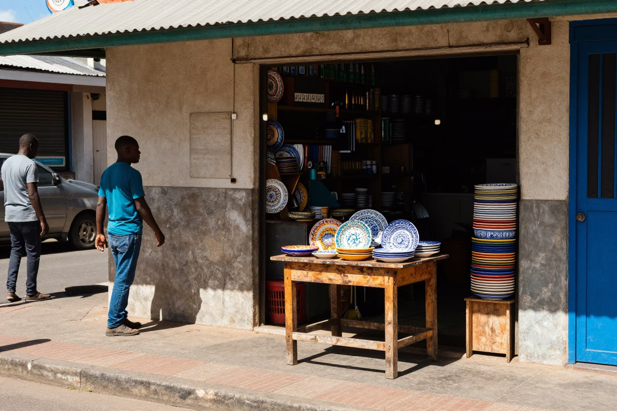 Street Scene in Durban at The Flat Glare Of Noon Light in in Durban, South Africa