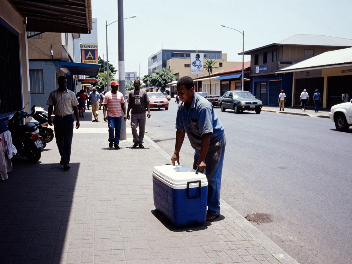 Street Scene in Durban at The Flat Glare Of Noon Light in in Durban, South Africa