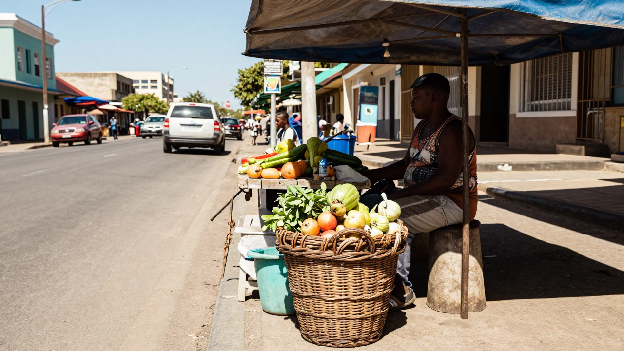 Street Scene in Durban at The Flat Glare Of Noon Light in in Durban, South Africa