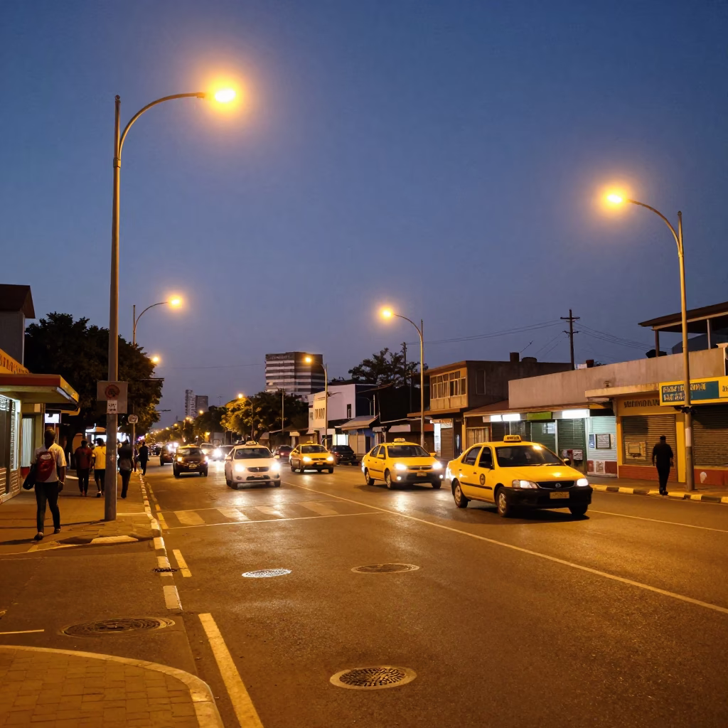 Street Scene in Durban at The Predawn Darkness Light in in Durban, South Africa