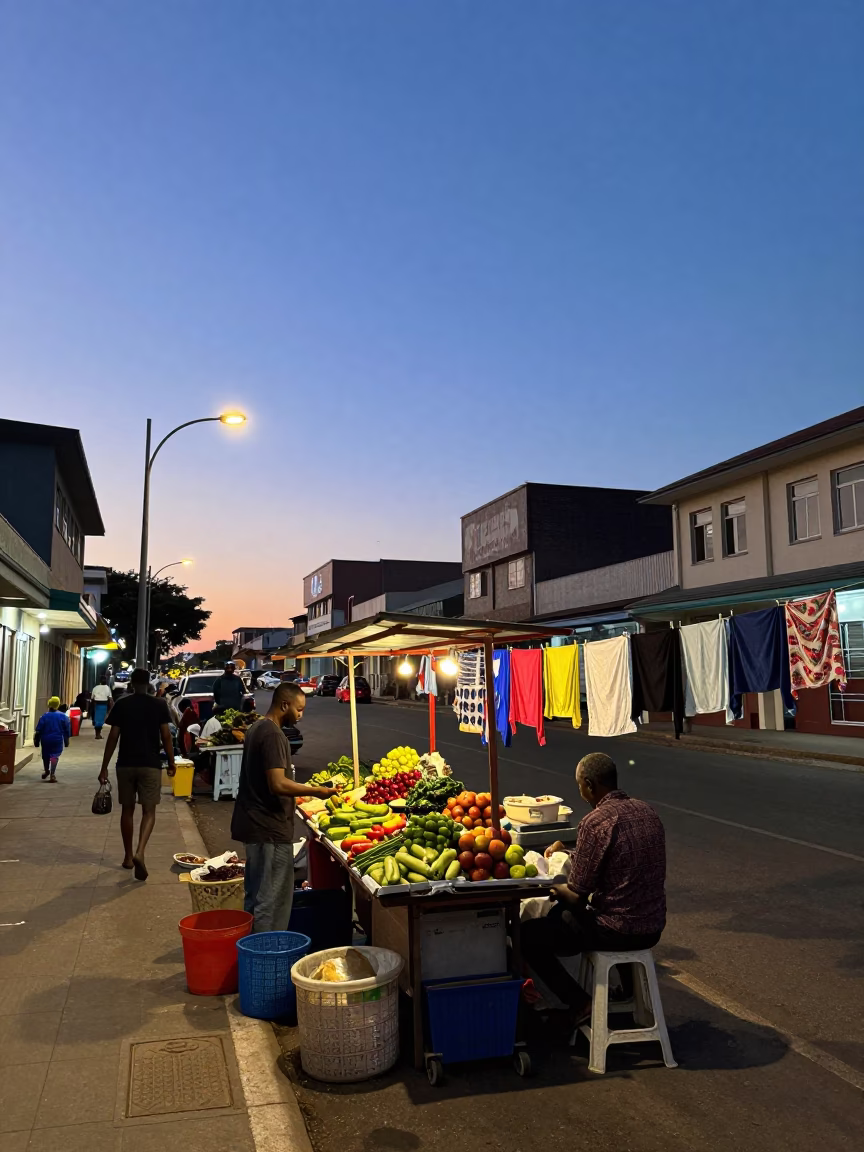 Street Scene in Durban at Twilight in in Durban, South Africa