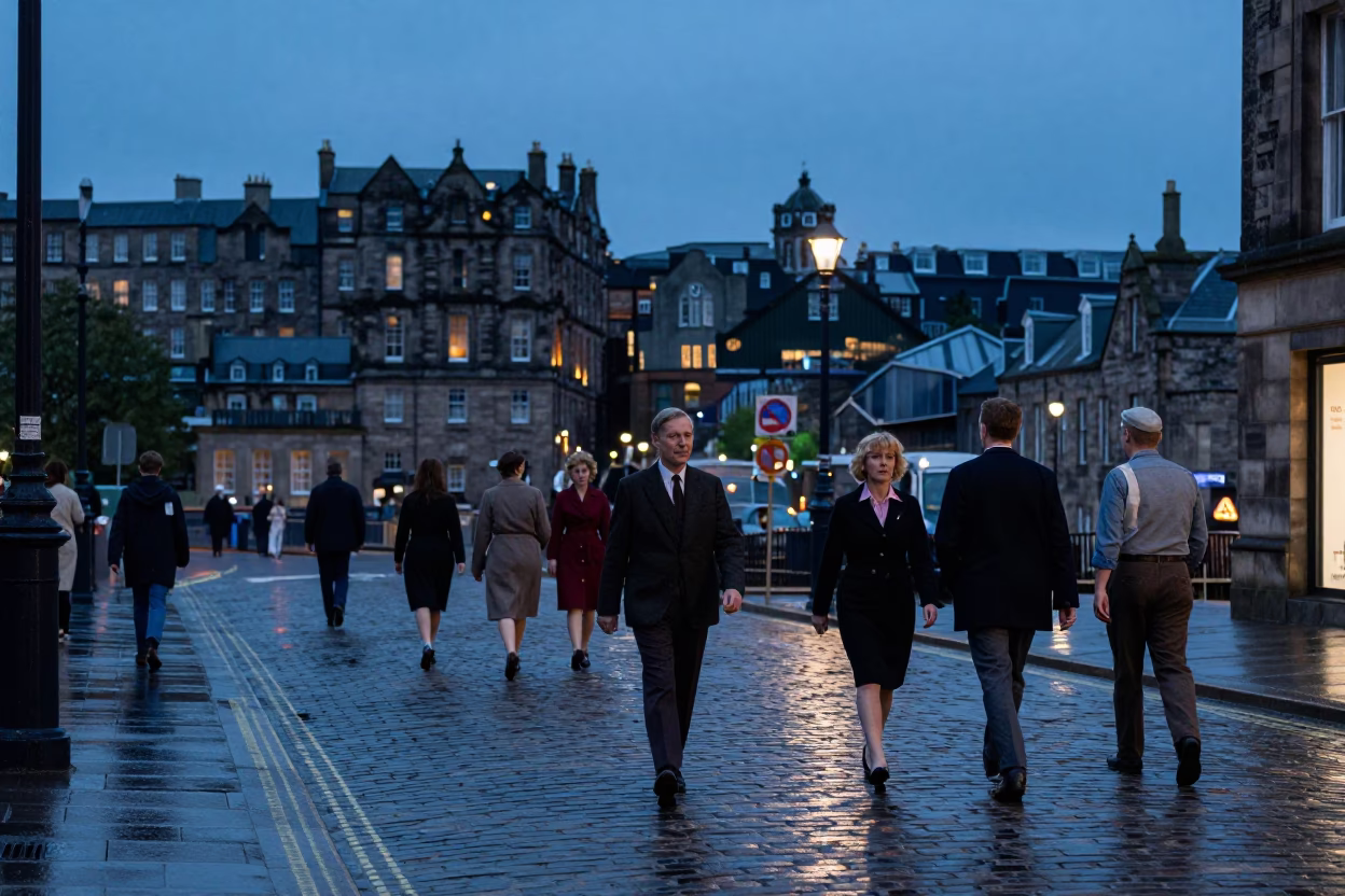 Street Scene in Edinburgh at Blue Hour in in Edinburgh, United Kingdom