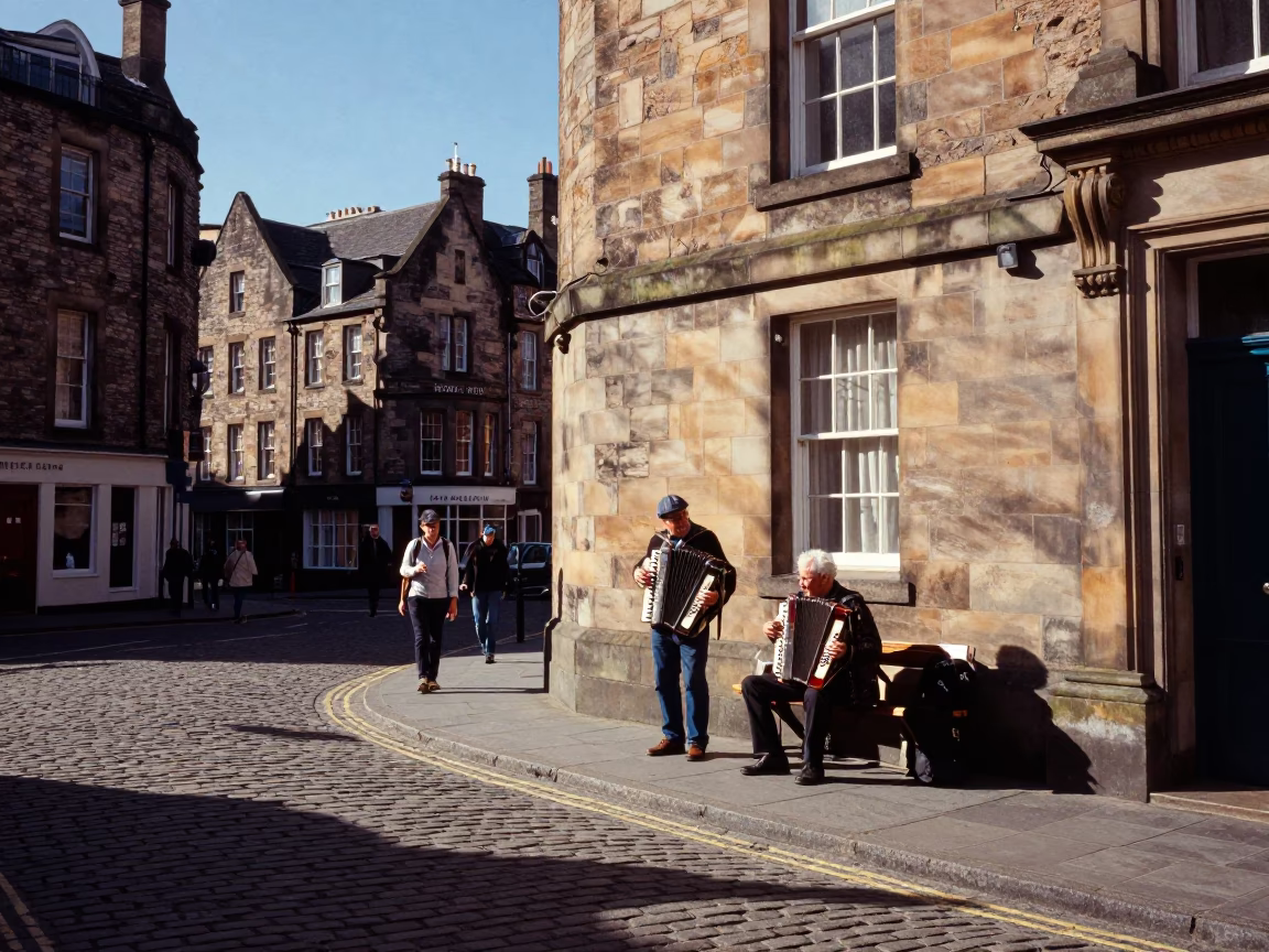 Street Scene in Edinburgh at Clear Late-afternoon Light in in Edinburgh, United Kingdom