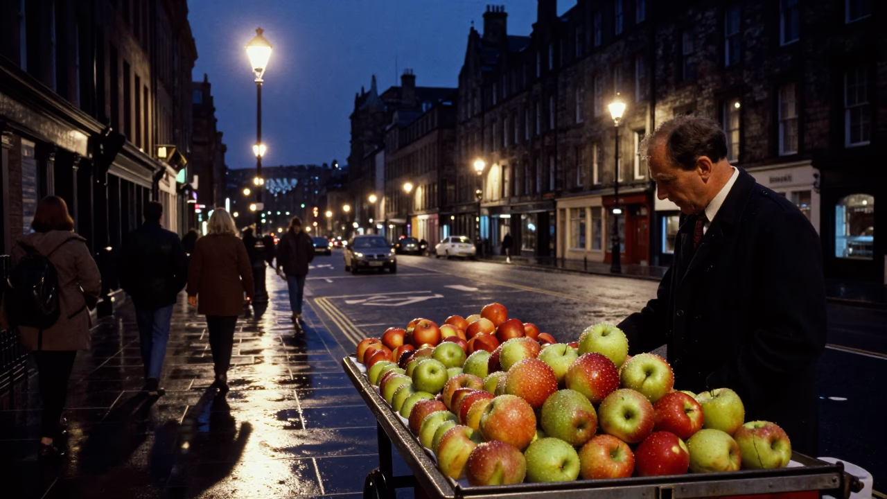 Street Scene in Edinburgh at Deep In The Night Light in in Edinburgh, United Kingdom