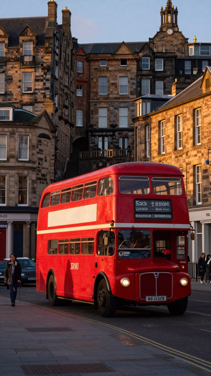 Street Scene in Edinburgh at Sunset Light in in Edinburgh, United Kingdom