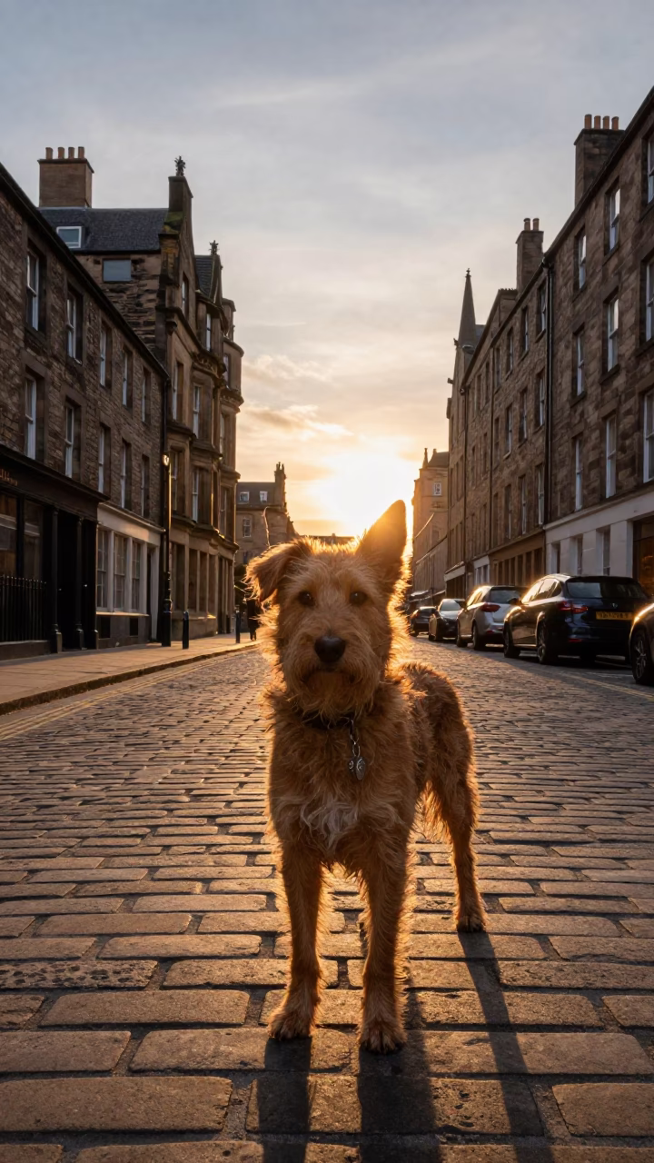 Street Scene in Edinburgh at Sunset Light in in Edinburgh, United Kingdom