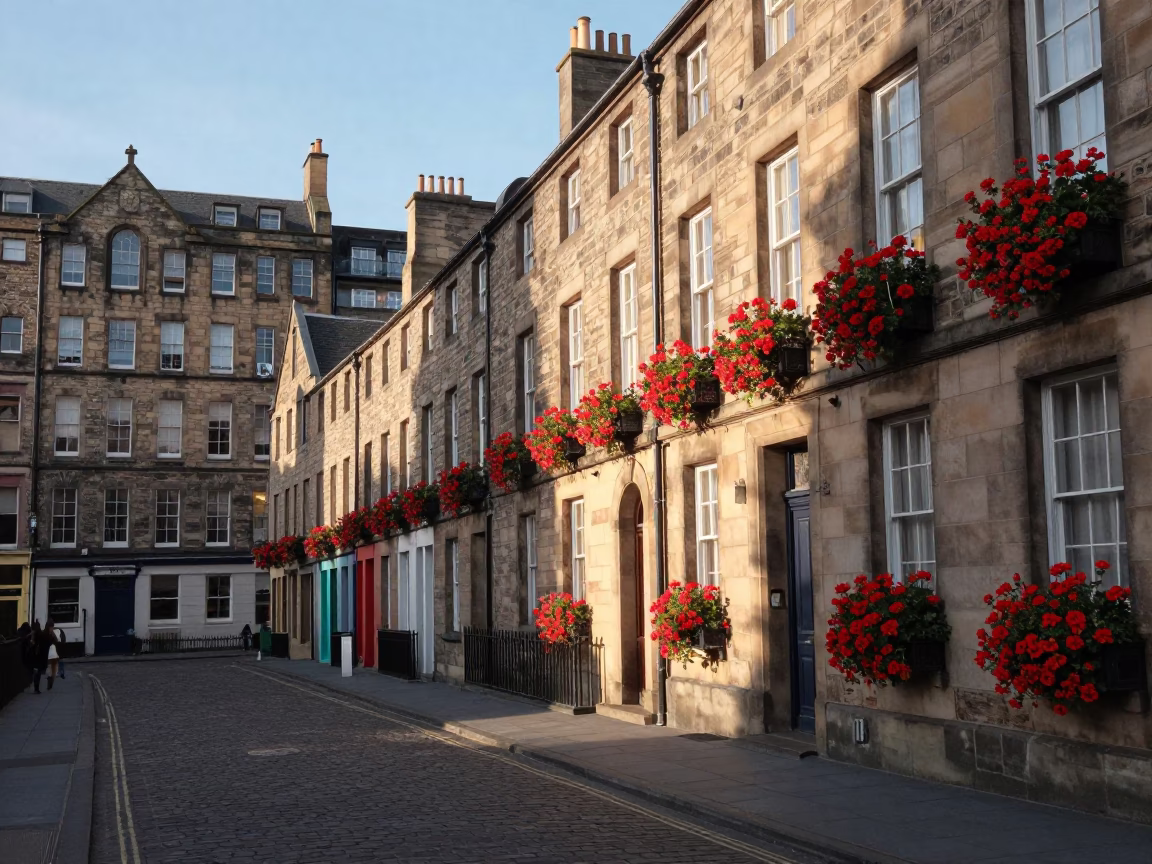 Street Scene in Edinburgh at The Late Morning Light in in Edinburgh, United Kingdom