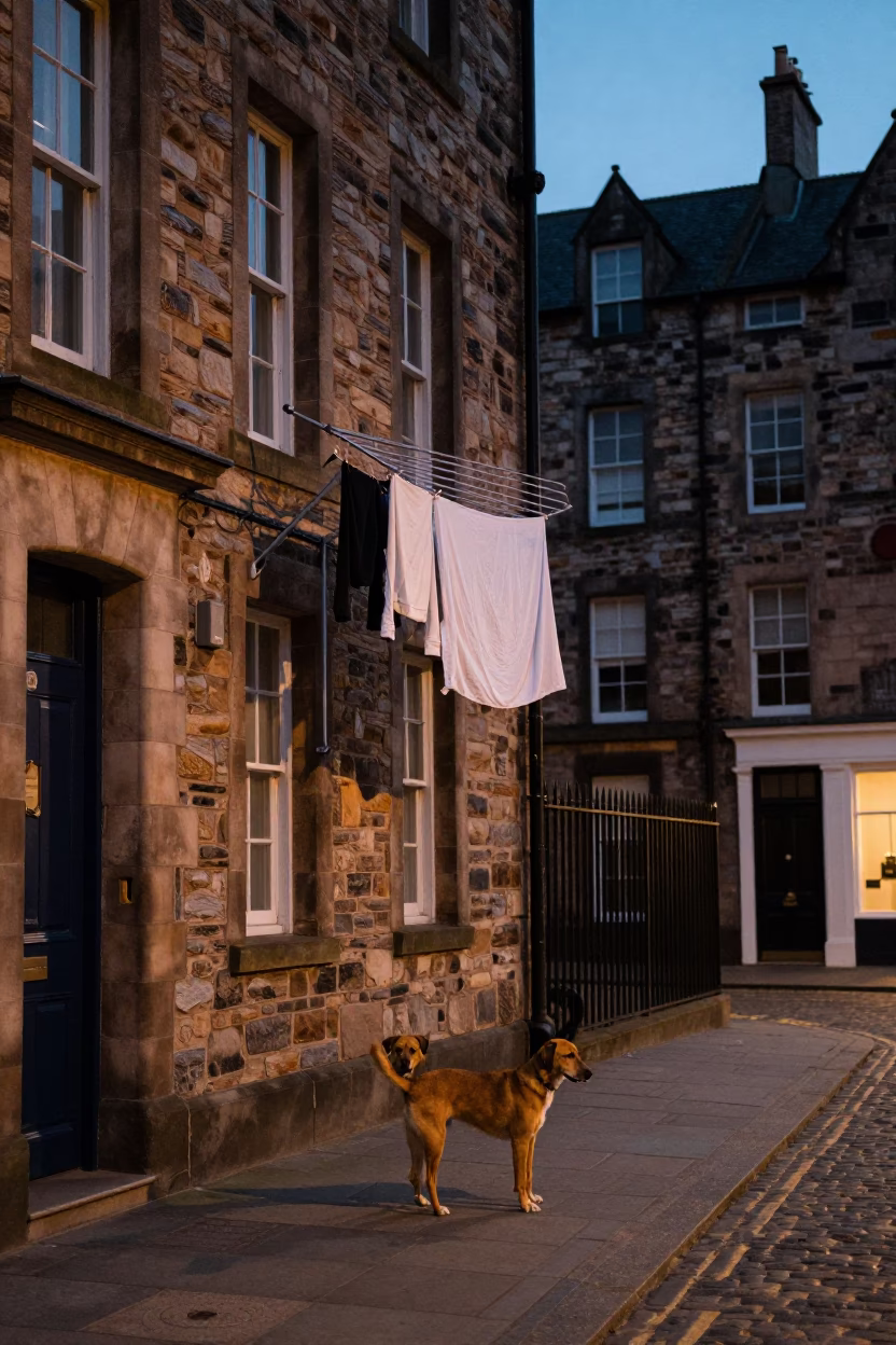 Street Scene in Edinburgh at Twilight in in Edinburgh, United Kingdom
