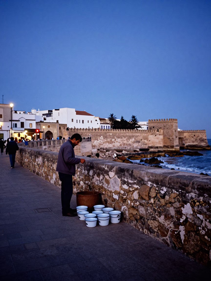 Street Scene in Essaouira at Blue Hour in in Essaouira, Morocco