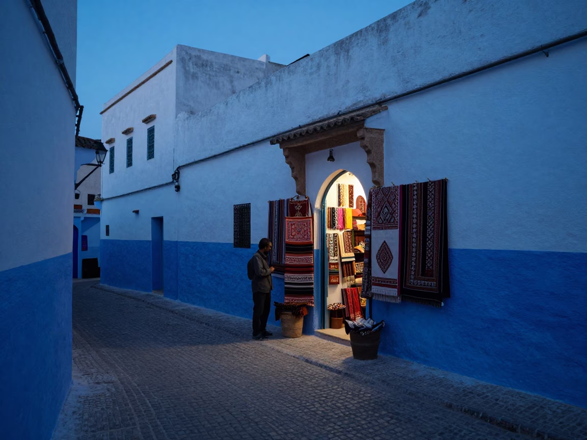 Street Scene in Essaouira at Blue Hour in in Essaouira, Morocco