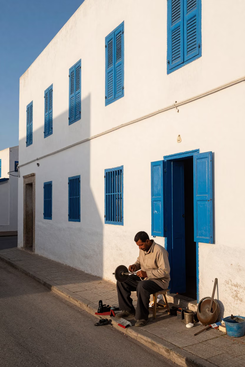 Street Scene in Essaouira at Clear Late-afternoon Light in in Essaouira, Morocco