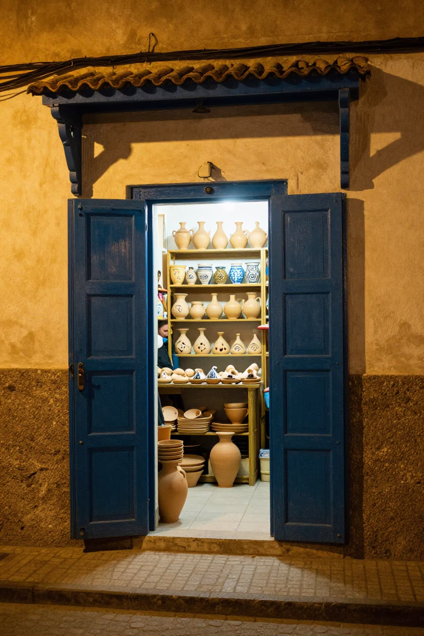 Street Scene in Essaouira at Deep In The Night Light in in Essaouira, Morocco