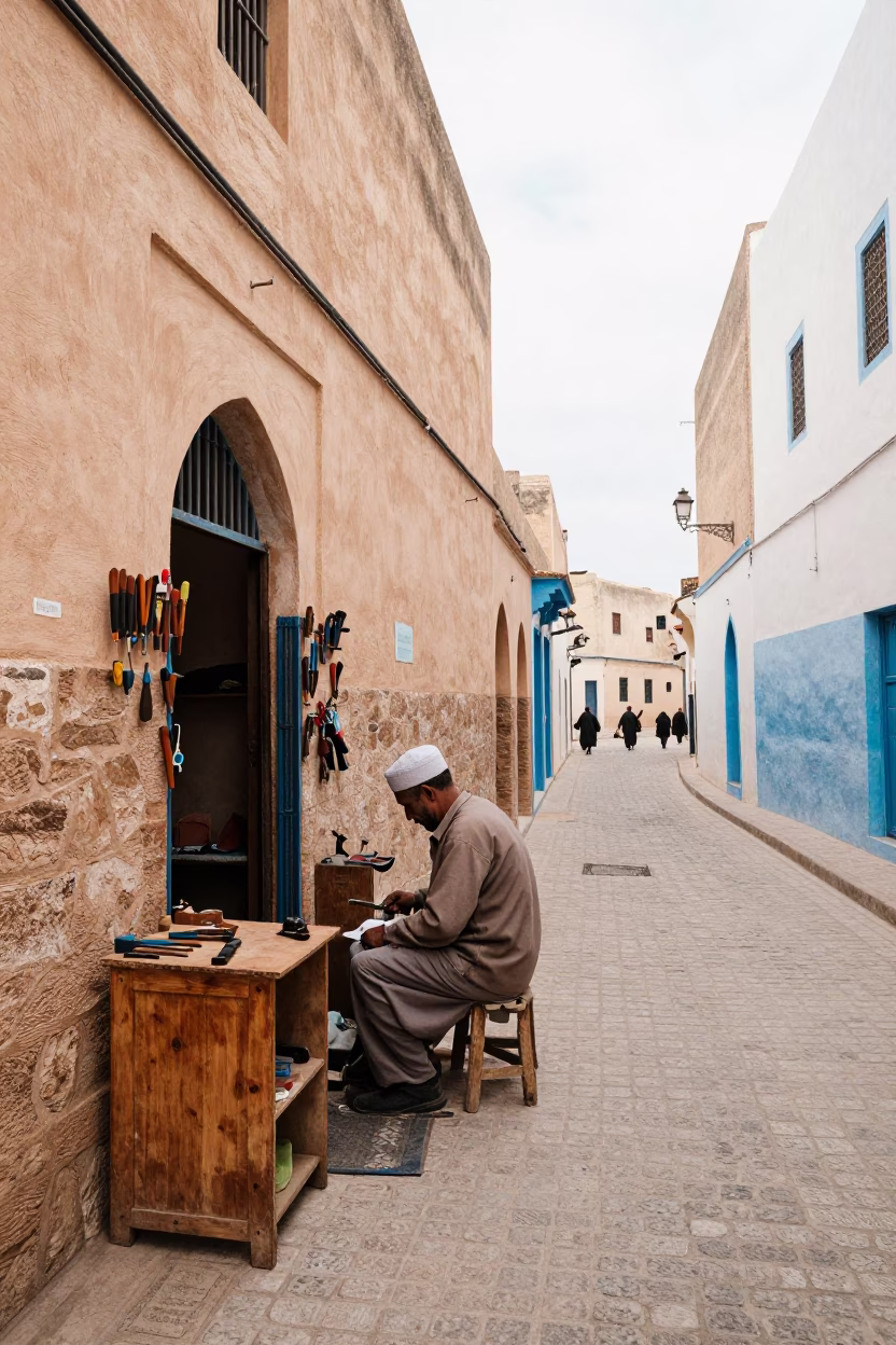 Street Scene in Essaouira at Midday Light in in Essaouira, Morocco