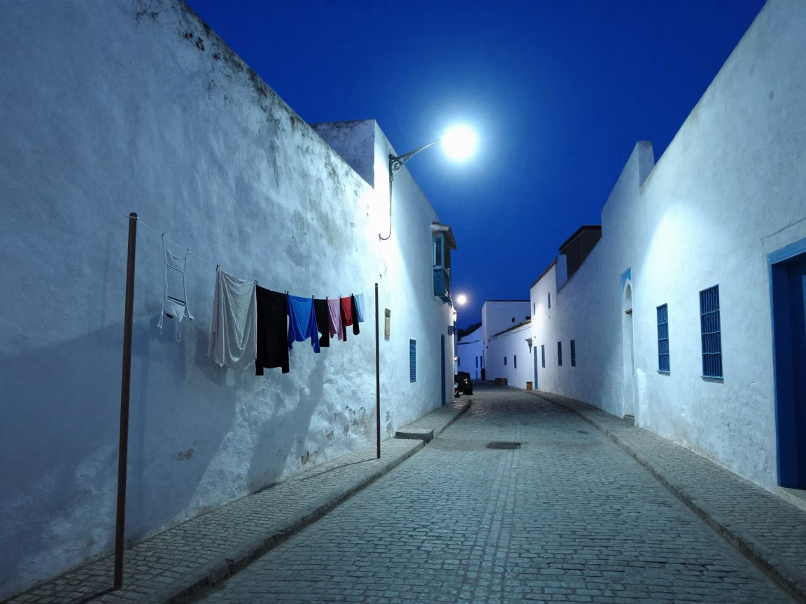 Street Scene in Essaouira at Midnight Light in in Essaouira, Morocco