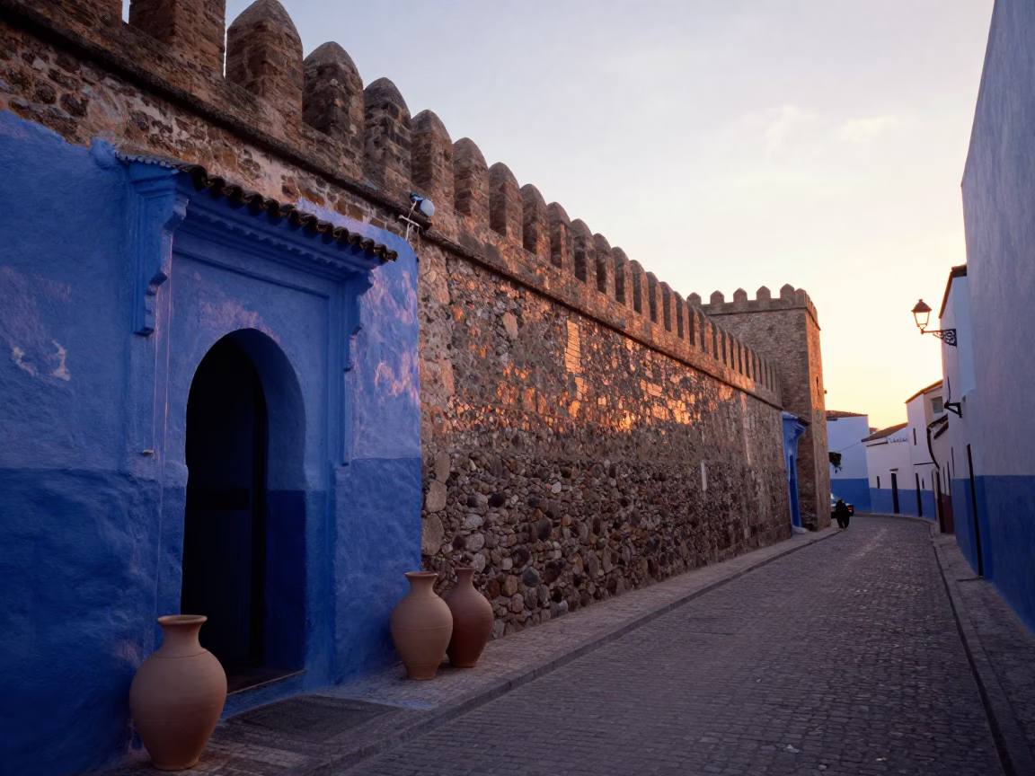 Street Scene in Essaouira at Sunset Light in in Essaouira, Morocco