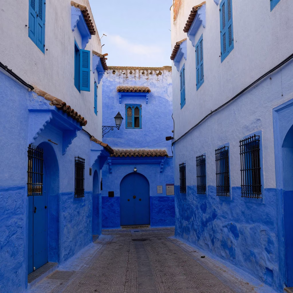 Street Scene in Essaouira at The Last Blue Light Of Evening in in Essaouira, Morocco