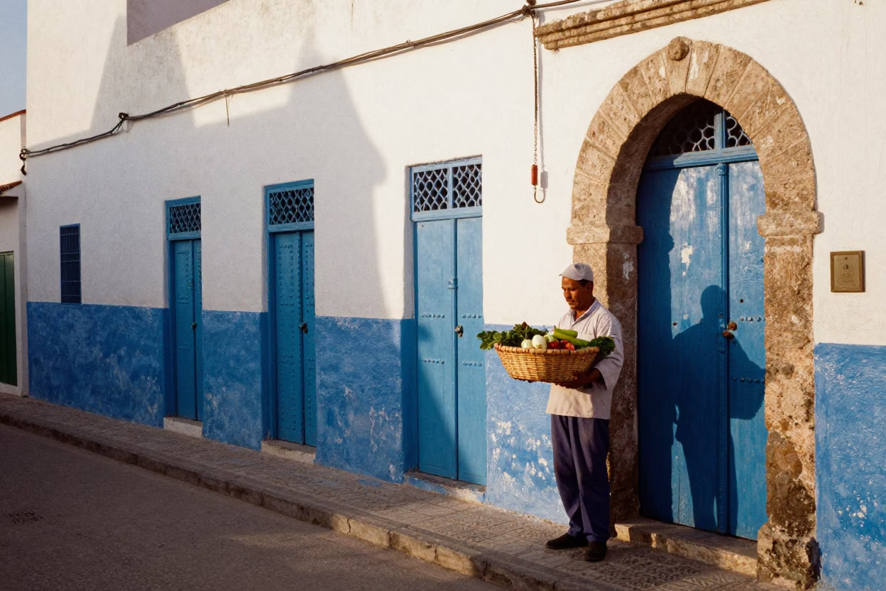Street Scene in Essaouira at The Late Afternoon Light in in Essaouira, Morocco