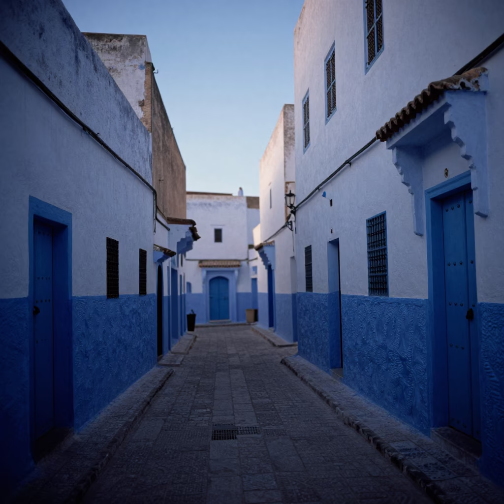 Street Scene in Essaouira at The Still Hours Before Dawn Light in in Essaouira, Morocco