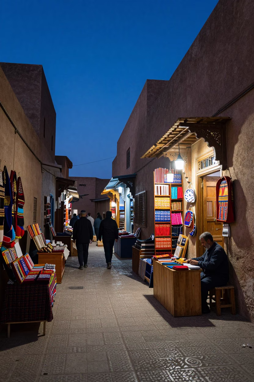 Street Scene in Fez at Blue Hour in in Fez, Morocco