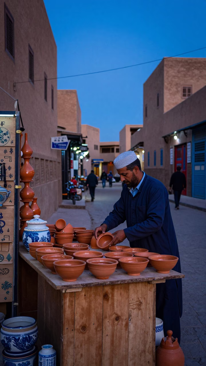 Street Scene in Fez at Blue Hour in in Fez, Morocco