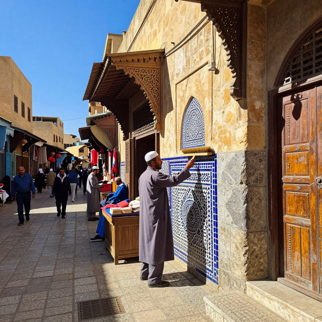 Street Scene in Fez at Bright Midmorning Light in in Fez, Morocco