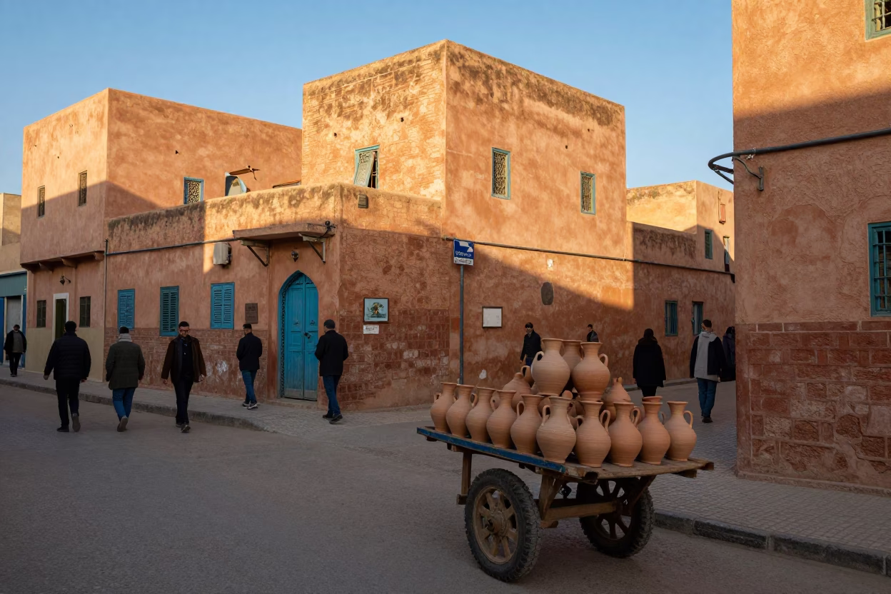 Street Scene in Fez at Clear Late-afternoon Light in in Fez, Morocco