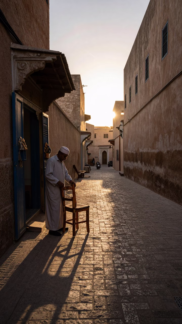 Street Scene in Fez at First Light Of Dawn in in Fez, Morocco