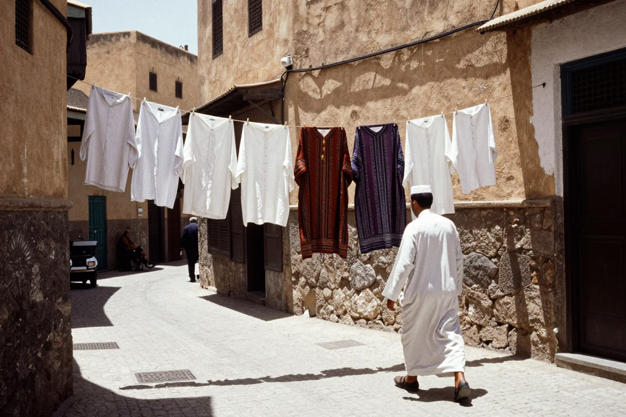 Street Scene in Fez at Flat Noon Light in in Fez, Morocco