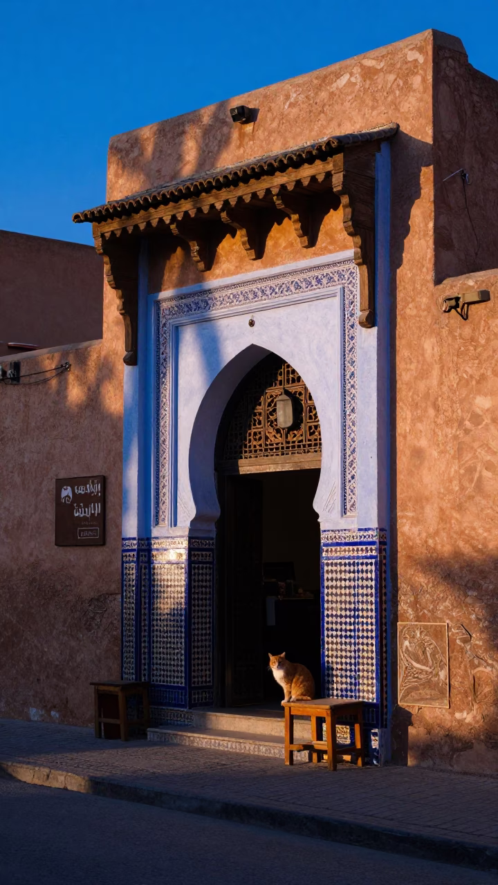 Street Scene in Fez at Indigo Twilight After Sunset in in Fez, Morocco