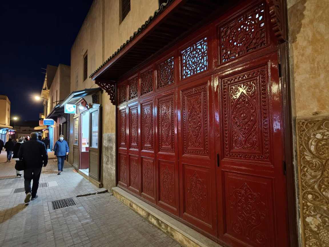 Street Scene in Fez at Midnight Light in in Fez, Morocco