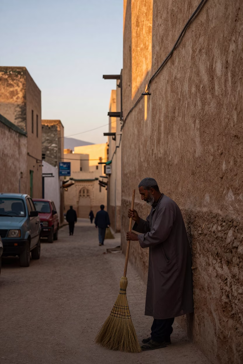 Street Scene in Fez at Nautical Dawn Light in in Fez, Morocco