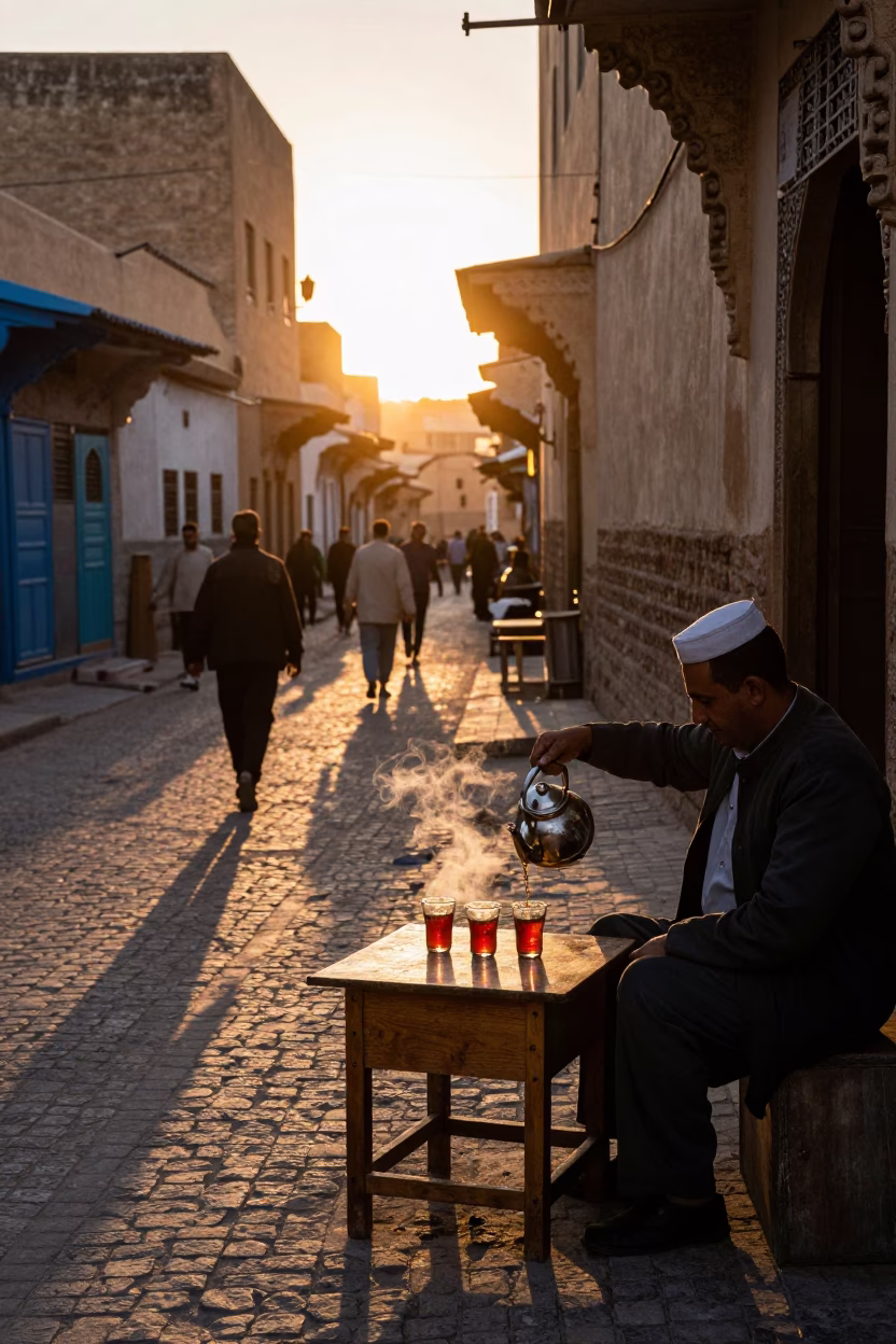 Street Scene in Fez at Sunset Light in in Fez, Morocco