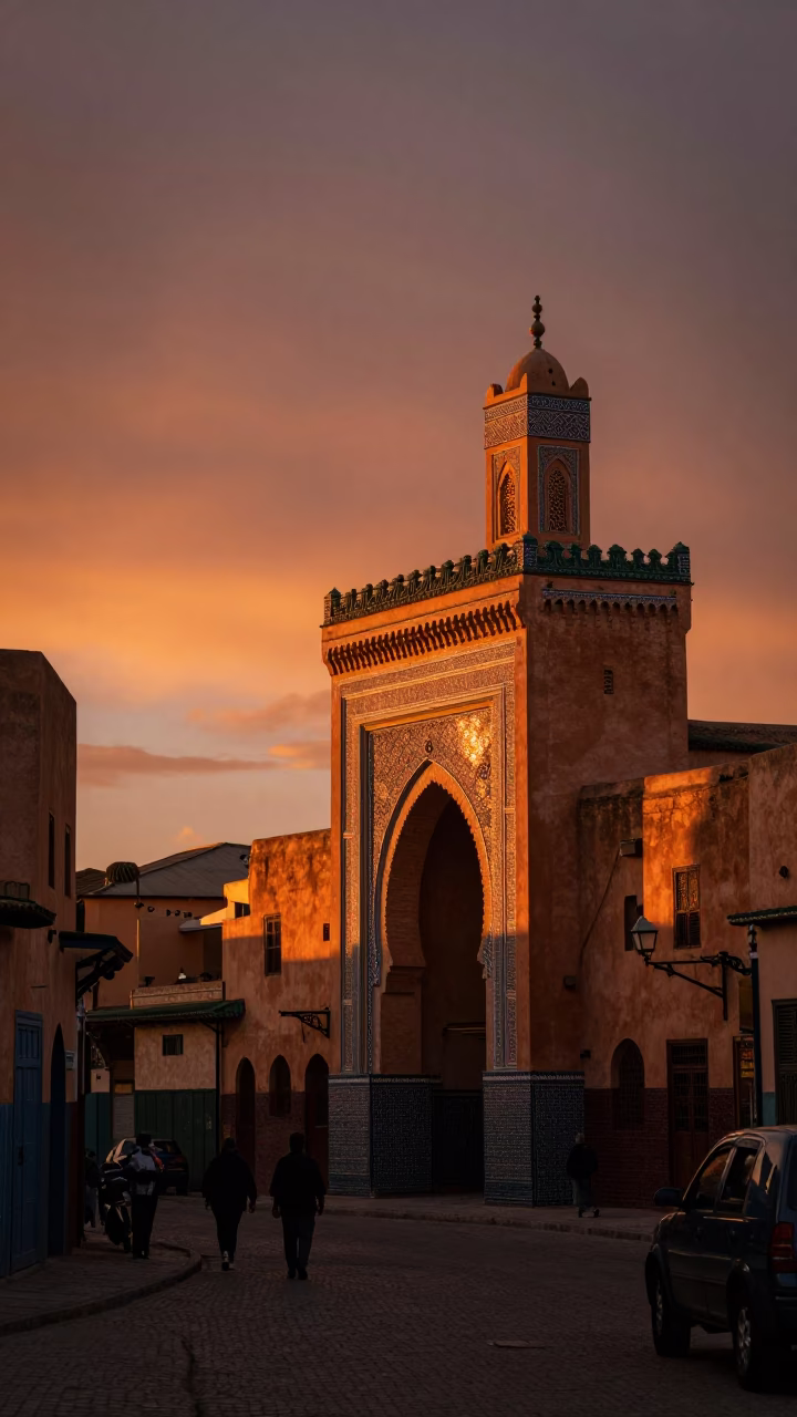 Street Scene in Fez at Sunset Light in in Fez, Morocco
