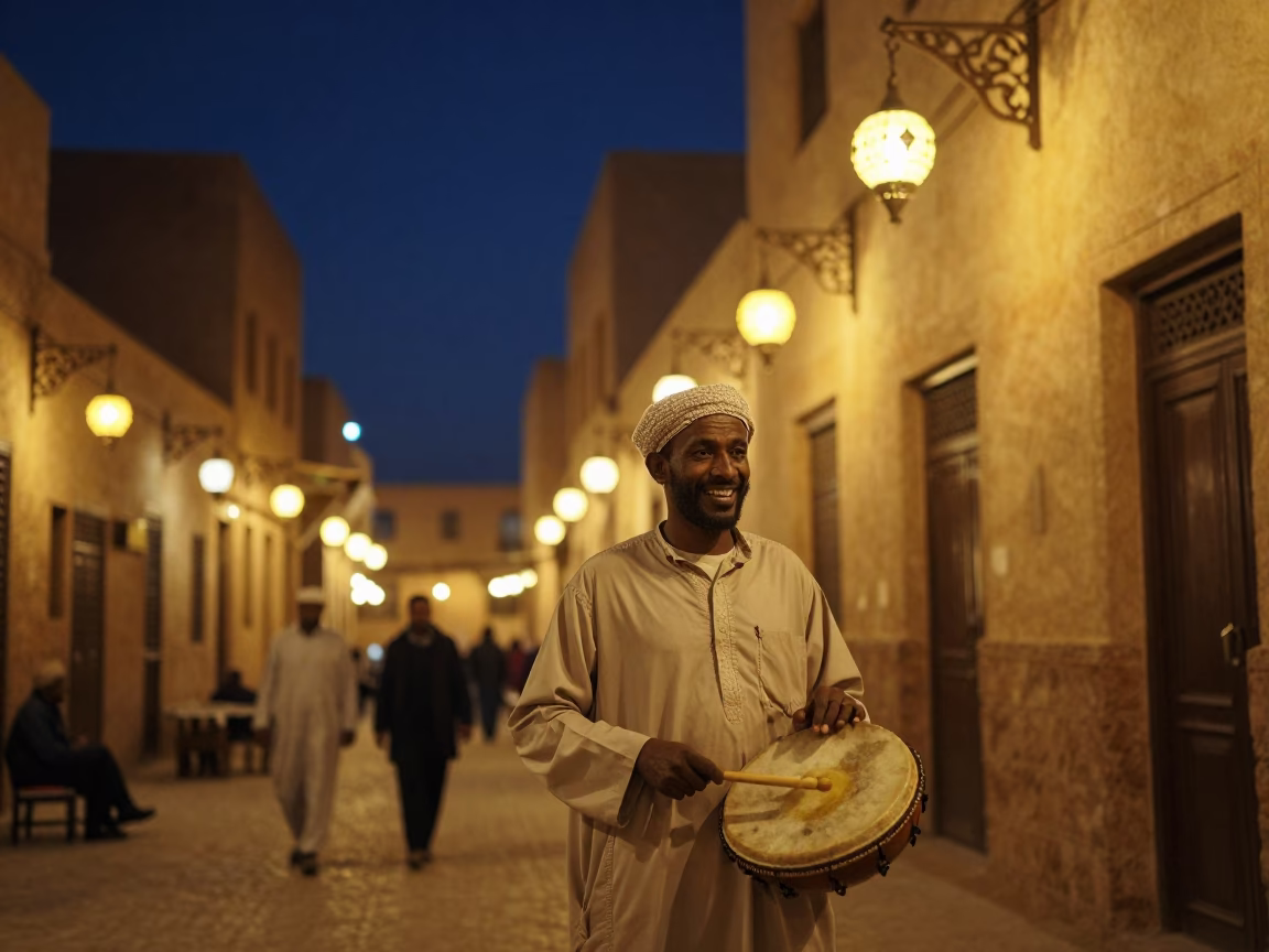 Street Scene in Fez at The Deepest Night Sky Light in in Fez, Morocco