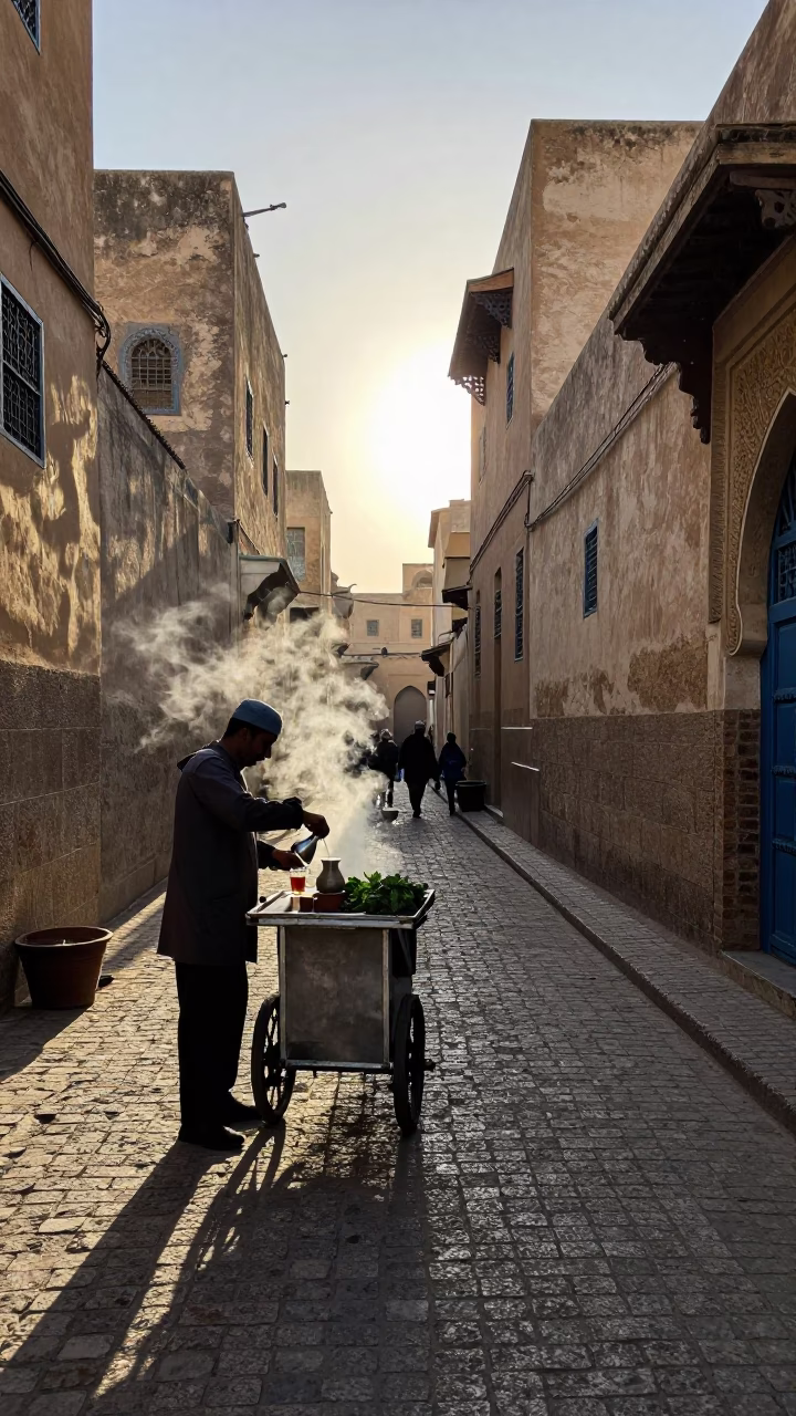 Street Scene in Fez at The Early Morning Light in in Fez, Morocco