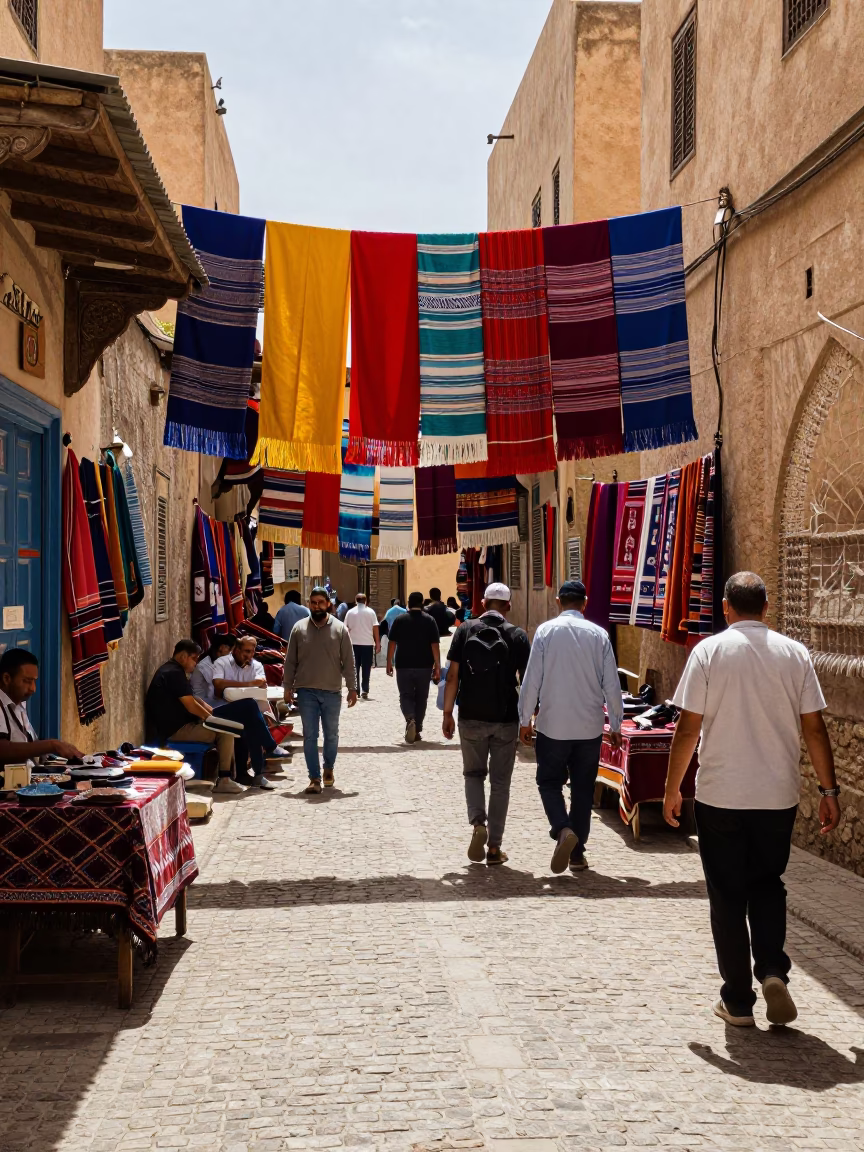 Street Scene in Fez at The Flat Glare Of Noon Light in in Fez, Morocco
