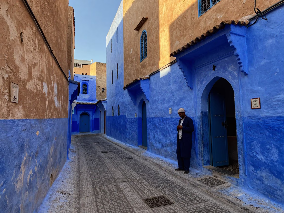 Street Scene in Fez at The Last Blue Light Of Evening in in Fez, Morocco