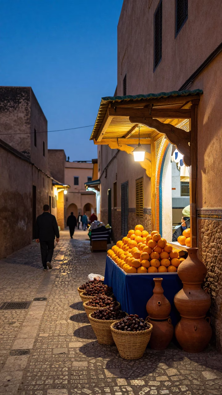 Street Scene in Fez at Twilight in in Fez, Morocco