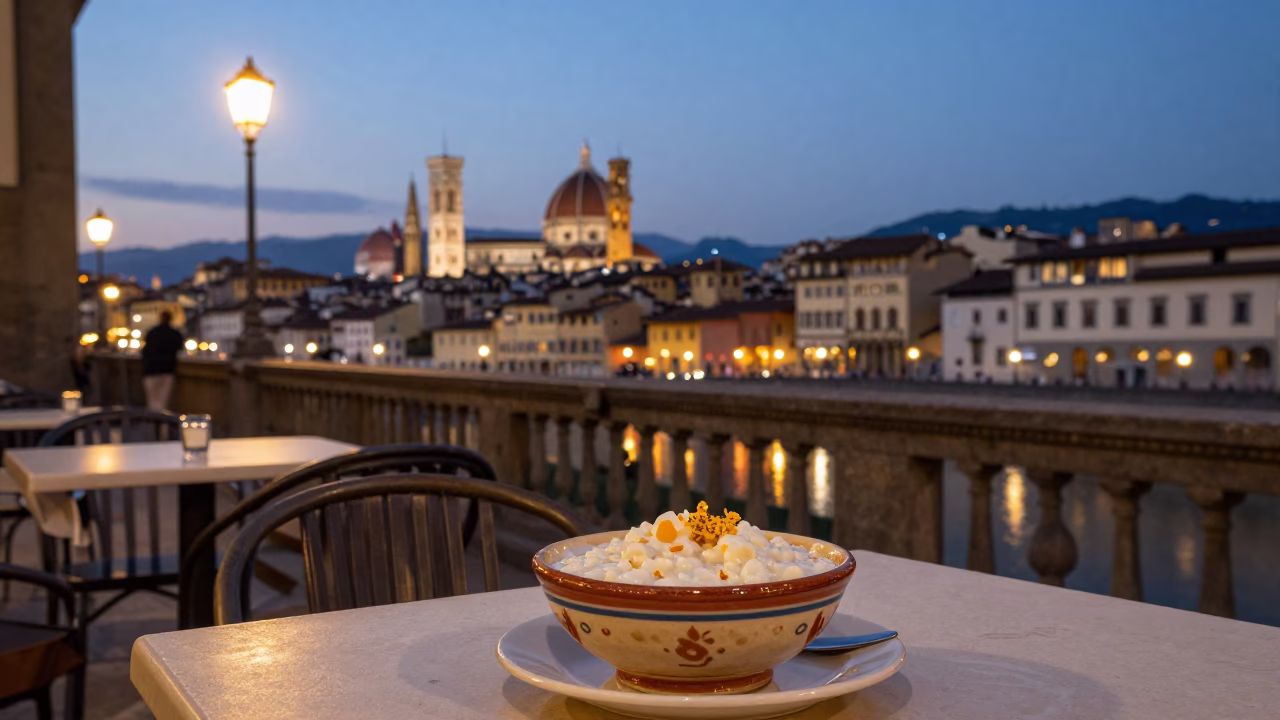 Street Scene in Florence at As City Lights Begin To Glow in in Florence, Italy