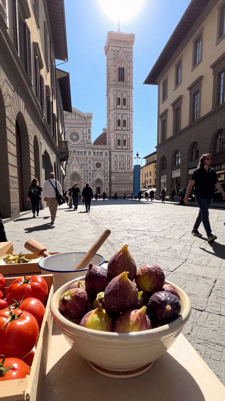 Street Scene in Florence at Bright Midmorning Light in in Florence, Italy