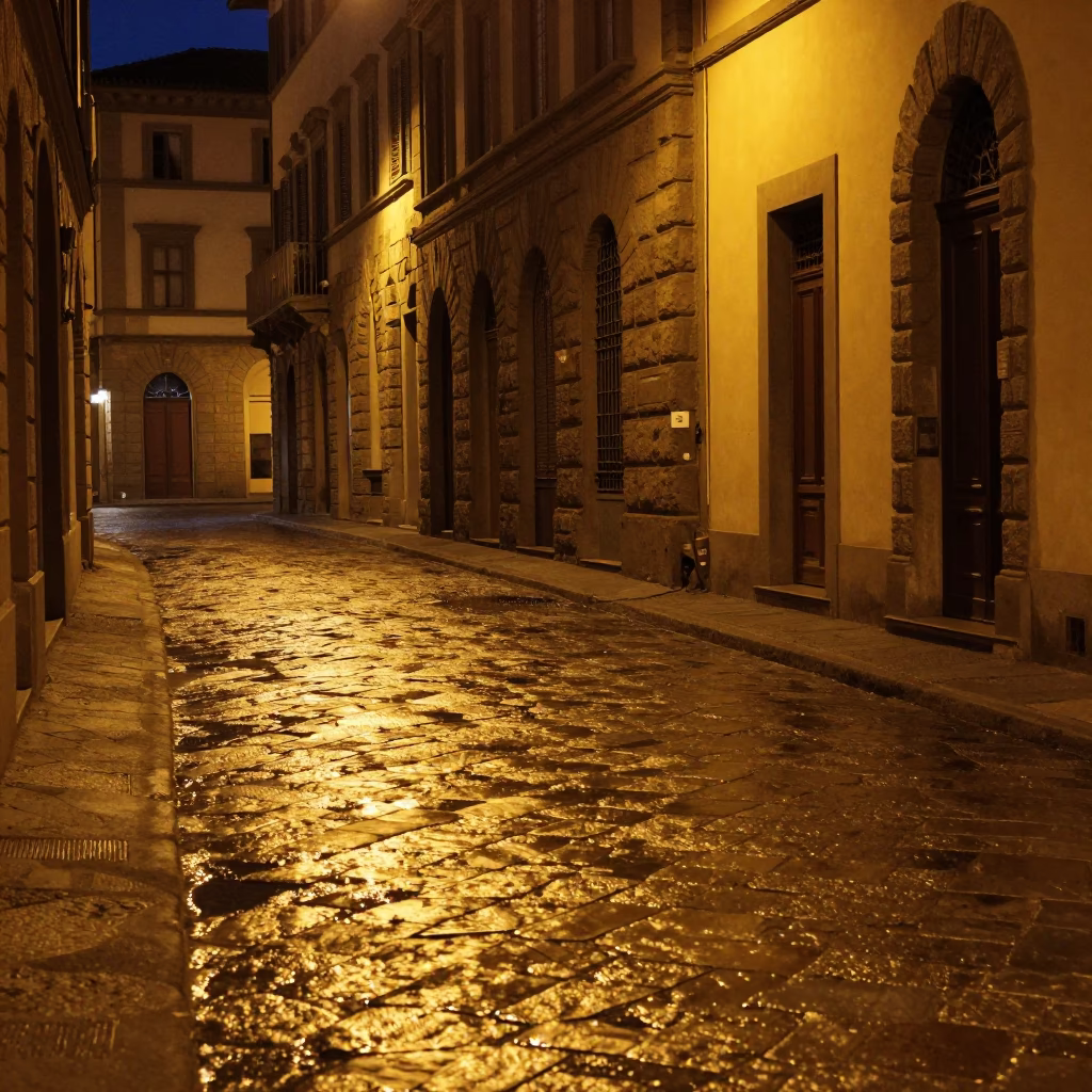 Street Scene in Florence at Deep In The Night Light in in Florence, Italy