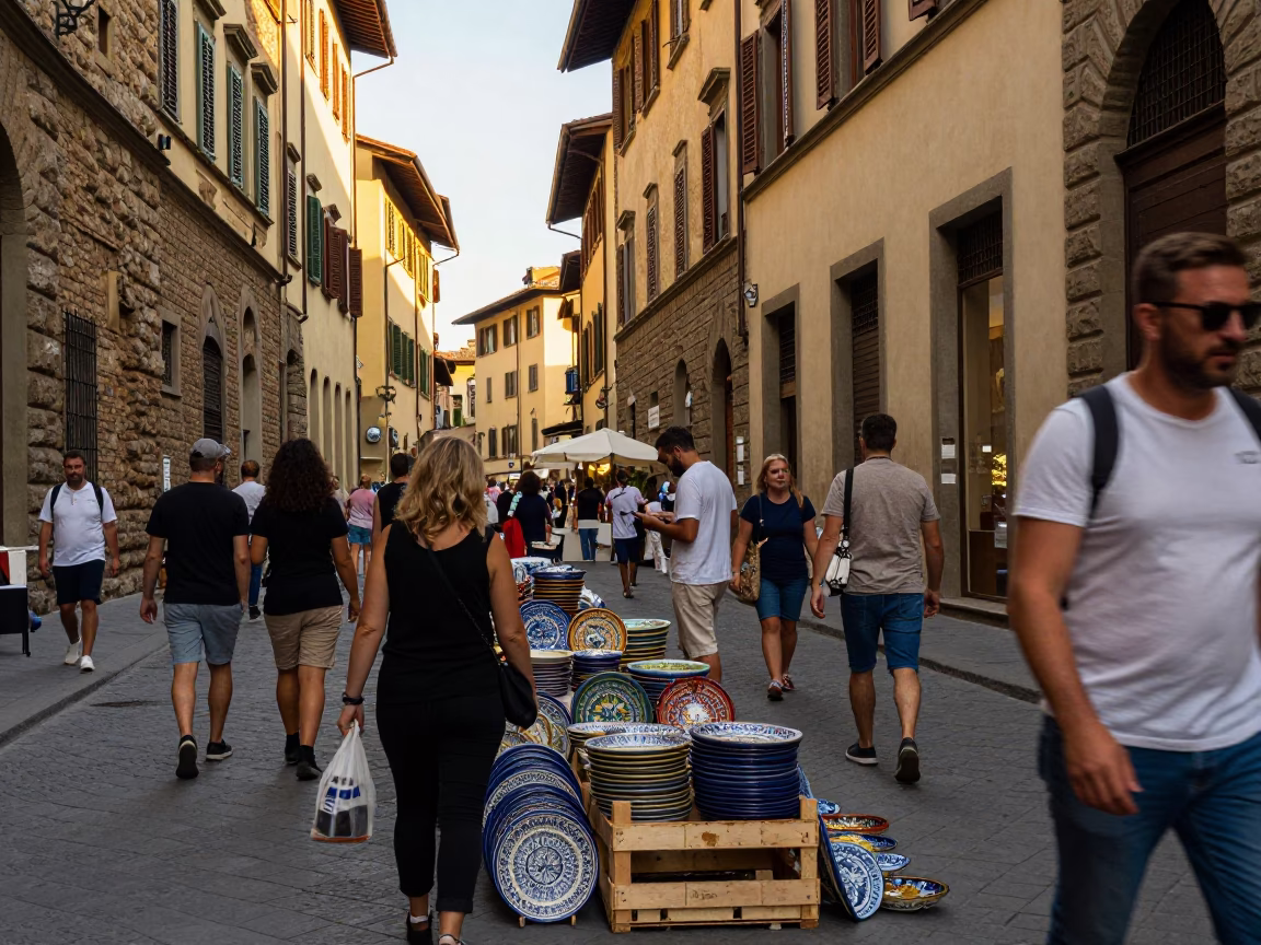 Street Scene in Florence at Evening Light in in Florence, Italy