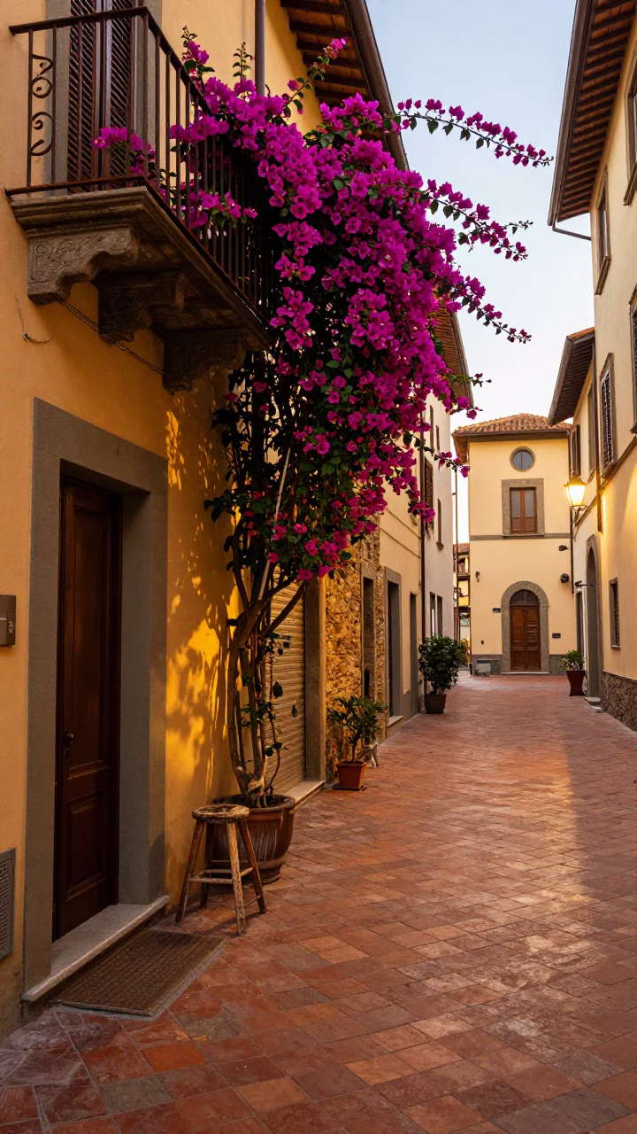 Street Scene in Florence at Honeyed Evening Light in in Florence, Italy