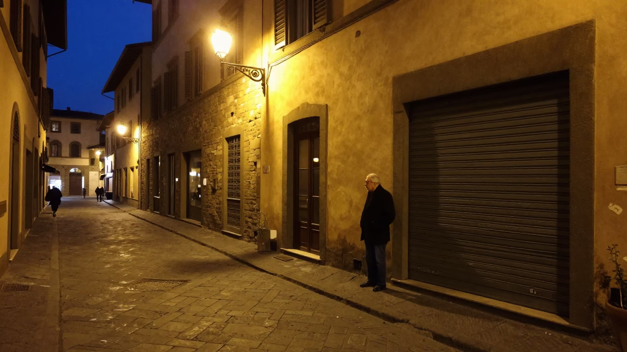Street Scene in Florence at Late At Night Light in in Florence, Italy