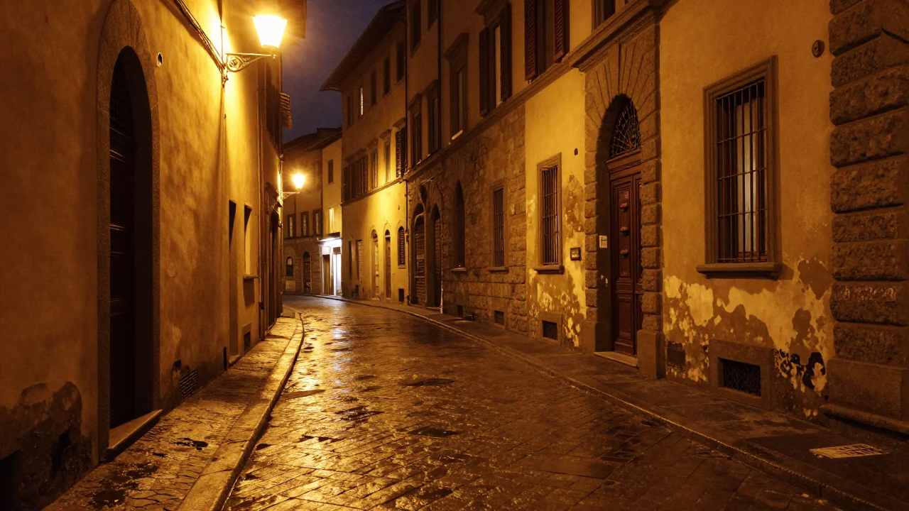Street Scene in Florence at Late At Night Light in in Florence, Italy